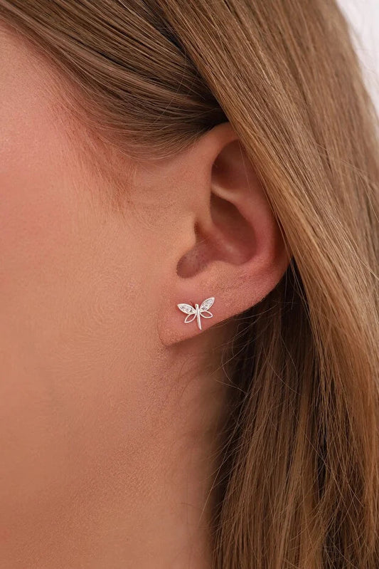 Stříbrné náušnice s motivem vážky a bílým zirkonem
