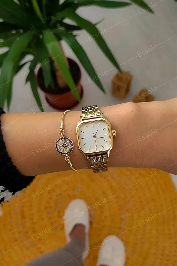 Retro minimalistické dámské hodinky s čtvercovým ciferníkem